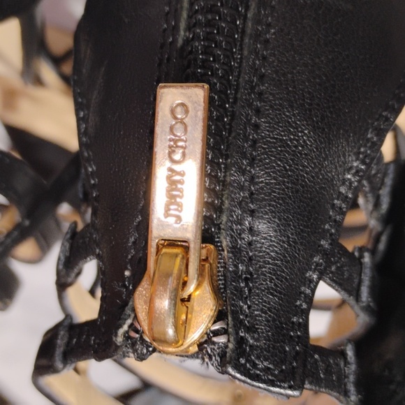 Authentic Jimmy Choo Black Leather Opaque Flower Cage Sandals - Picture 12 of 13